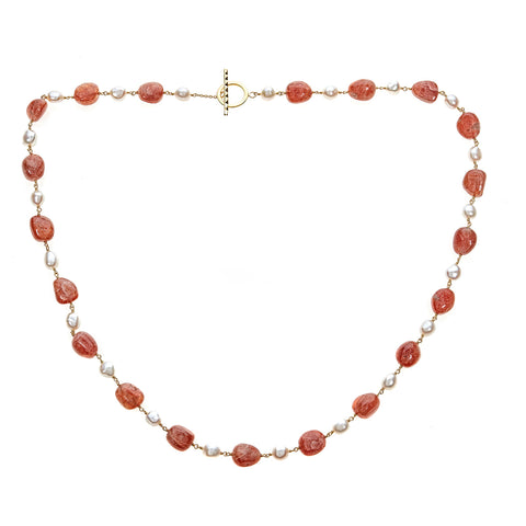 Sunstone, Fresh Water Pearl Sterling Silver Gold Plated Necklace