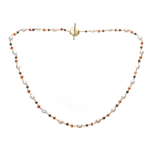 Sunstone, Fresh Water Pearl, Pyrite Sterling Silver Gold Plated Necklace