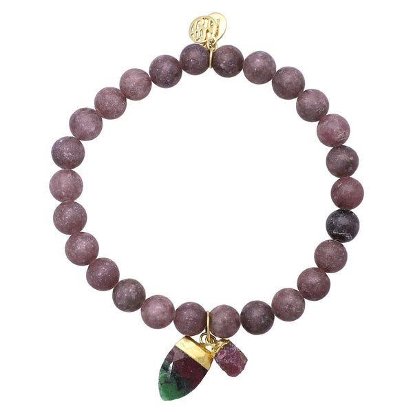 Lepidolite Ruby in Zoisite and Ruby Sterling Silver Gold Plated Bracelet