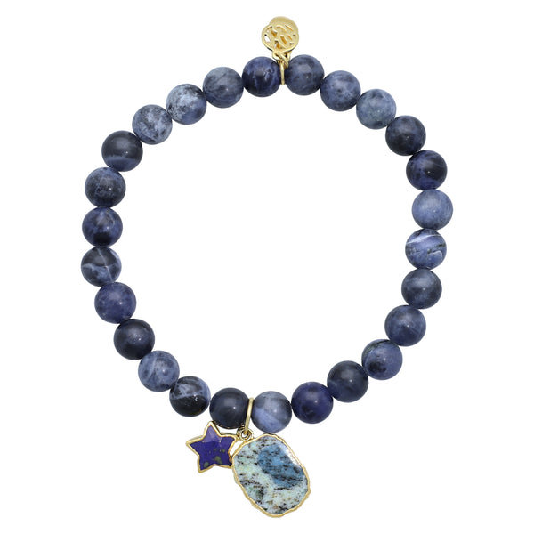 Sodalite Lapis Lazuli and Blue white Azurite Sterling Silver Gold Plated Bracelet