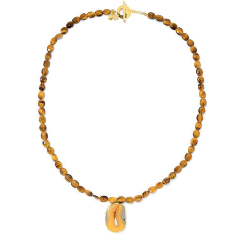 Tiger Eye, Agate Sterling Silver Gold Plated Necklace