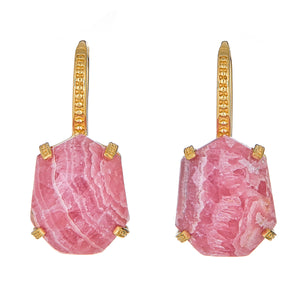 Rhodochrosite Sterling Silver Gold Plated Gemstone Drop Earrings, designer earrings