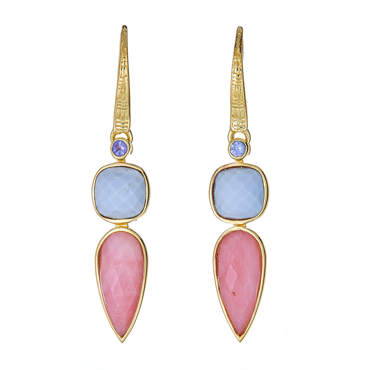 Blue Opal, Tanzanite, Pink Opal Sterling Silver Gold Plated Earrings