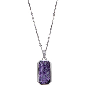 Charoite Gemstone Long Pendant Necklace 18 Inch Sterling Silver Rhodium with 2 Inch Extender,  jewelry gift for wife, christmas gift