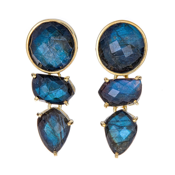 Labradorite Doublet, Black Onyx Sterling Silver Gold Plated Unique Fashion Earrings, Christmas jewelry gift for girlfriend