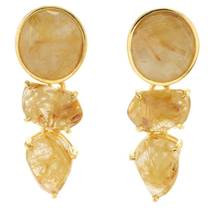 Golden Rutilated Quartz, Mother of Pearl Doublet Sterling Silver Gold Plated Earrings