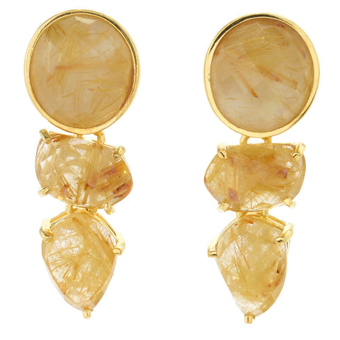 Golden Rutilated Quartz, Mother of Pearl Doublet Sterling Silver Gold Plated Earrings