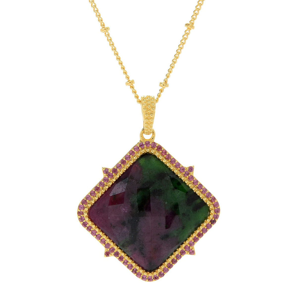 Ruby in Zoisite, Pink Sapphire Sterling Silver Gold Plated Necklace