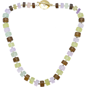 Multi Color Gemstone Necklace, 18" Sterling Silver Gold Plated Toggle Clasp