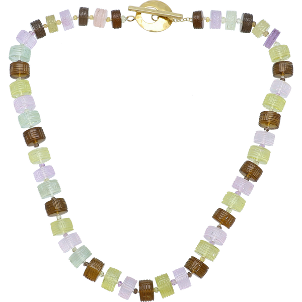 Multi Color Gemstone Necklace, 18" Sterling Silver Gold Plated Toggle Clasp