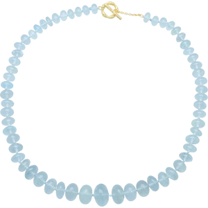 Blue Milky Aquamarine Bead Necklace in Sterling Silver 22k Gold Plated. 18"