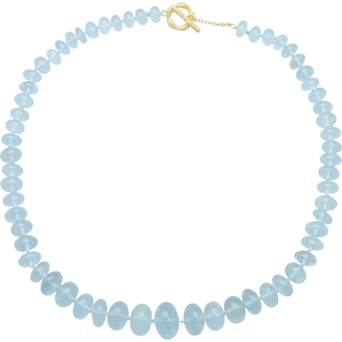Blue Milky Aquamarine Bead Necklace in Sterling Silver 22k Gold Plated. 18"