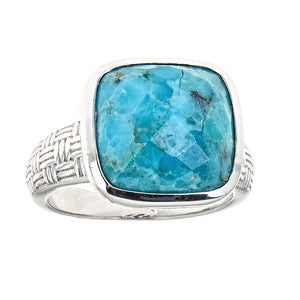 Kingman Mine Stabilized Turquoise Sterling Silver Rhodium Large Gemstone Cocktail Ring for women