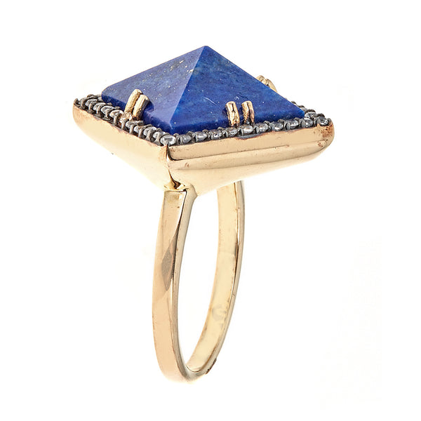 Lapis Lazuli Large Gemstone Statement Cocktail Ring Sterling Silver Gold Plated for Ladies