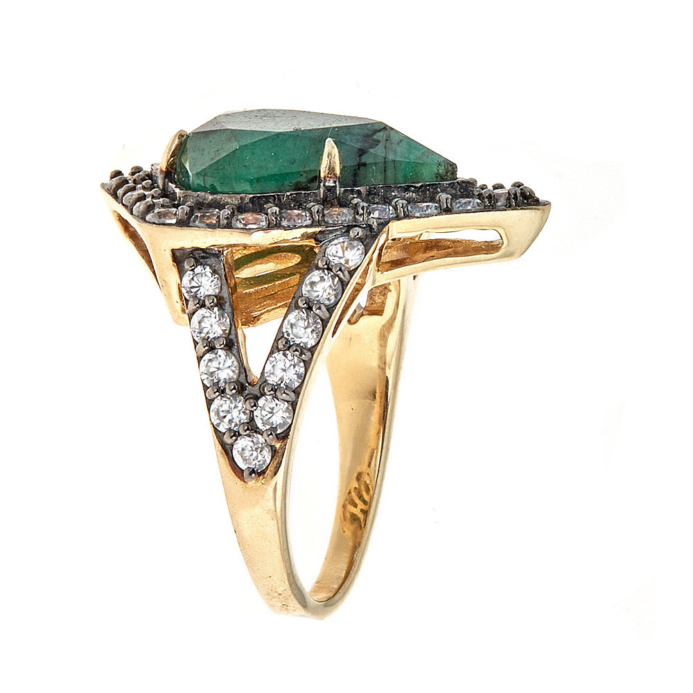 3619 - Emerald with Natural Zircon Sterling Silver Gold Plated Black Rhodium - Hilary Joy Couture