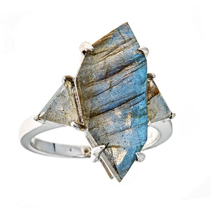 Labradorite Sterling Silver Rhodium Vintage style Cocktail Ring for Women
