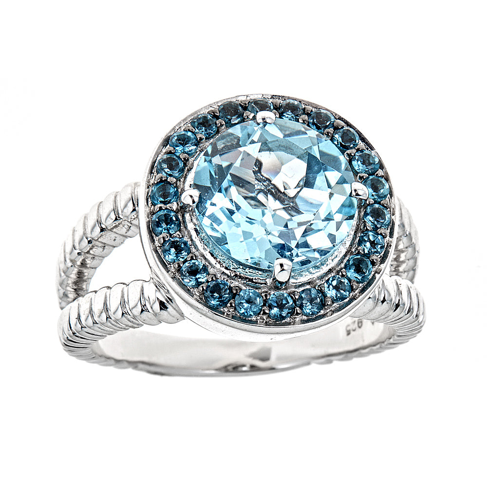 Swiss & London Blue Topaz Sterling Silver Rhodium Ring - Hilary Joy Couture