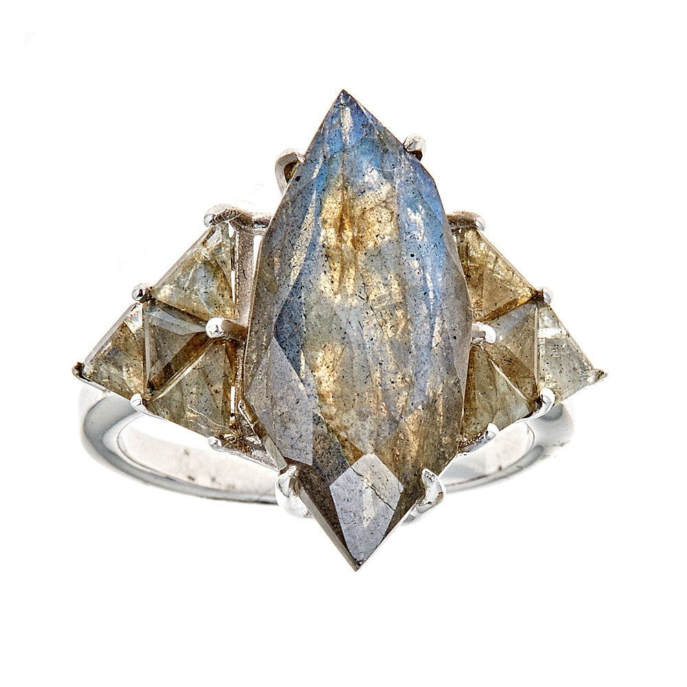 4379 - Labradorite Sterling Silver Rhodium Ring - Hilary Joy Couture