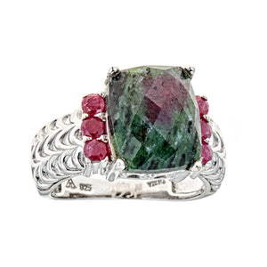 Ruby in Zoisite with Ruby Sterling Silver Rhodium Ring