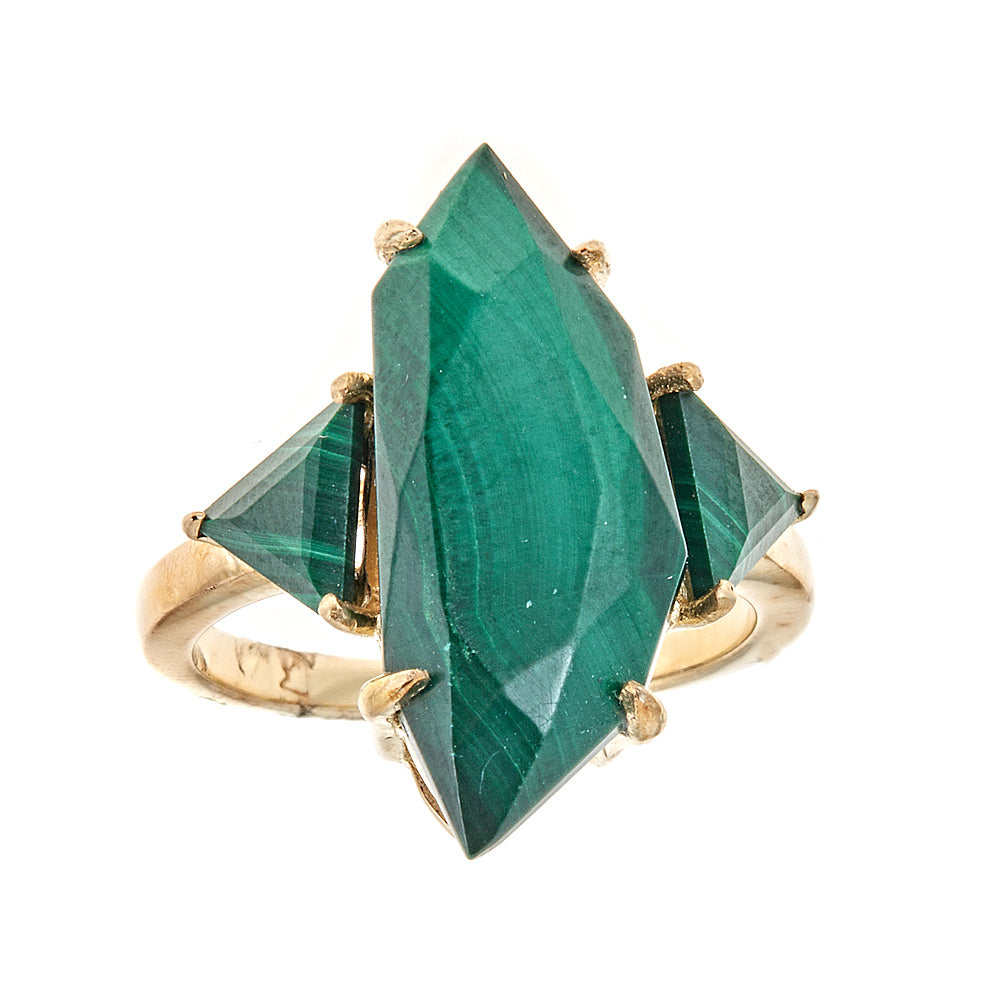 4387 - Malachite Sterling Silver Gold Plated Ring - Hilary Joy Couture