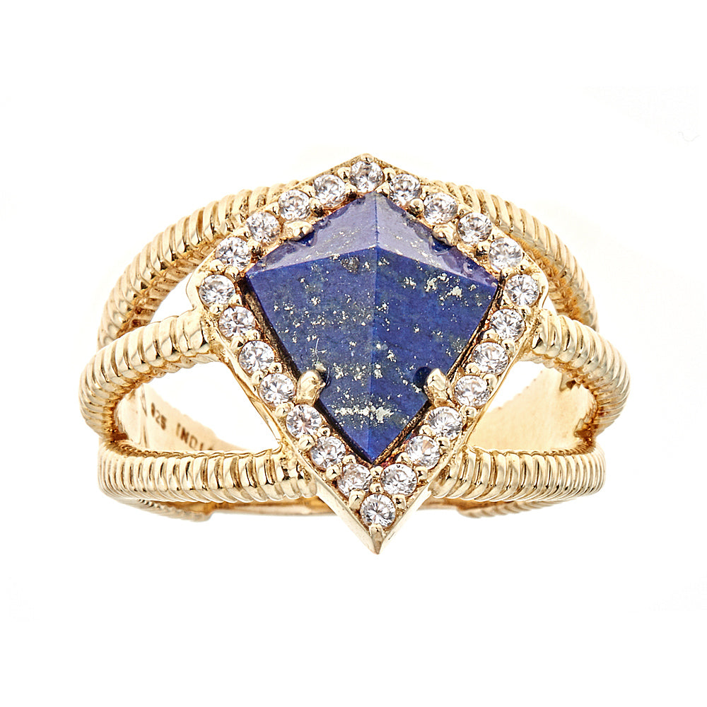 Lapis Lazuli with Natural Zircon Sterling Silver Gold Plated Statement Cocktail Ring for women, jewelry gift