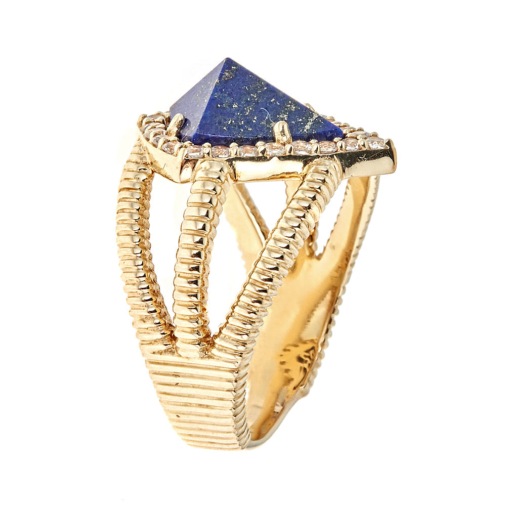 Lapis Lazuli Statement Cocktail Ring Sterling Silver Gold Plated for Ladies - Hilary Joy Couture
