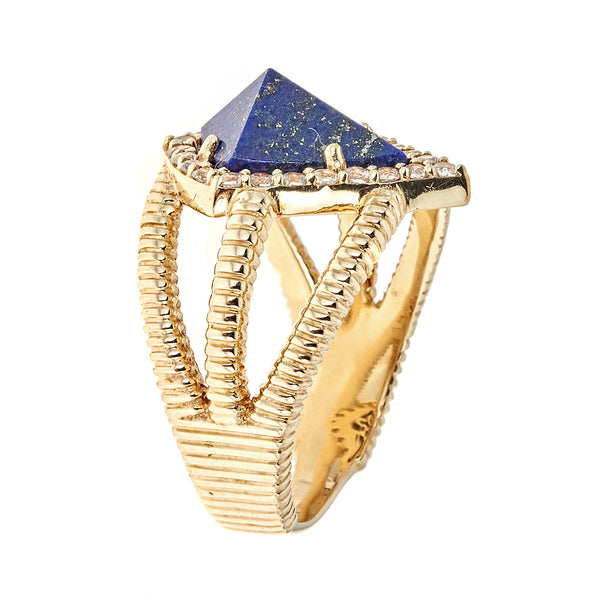Lapis Lazuli Statement Cocktail Ring Sterling Silver Gold Plated for Ladies