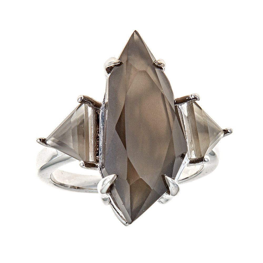 4387 - Smokey Quartz Sterling Silver Rhodium Ring - Hilary Joy Couture