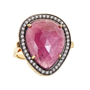 Ruby with Natural Zircon Sterling Silver Gold Plated Black Rhodium Ring