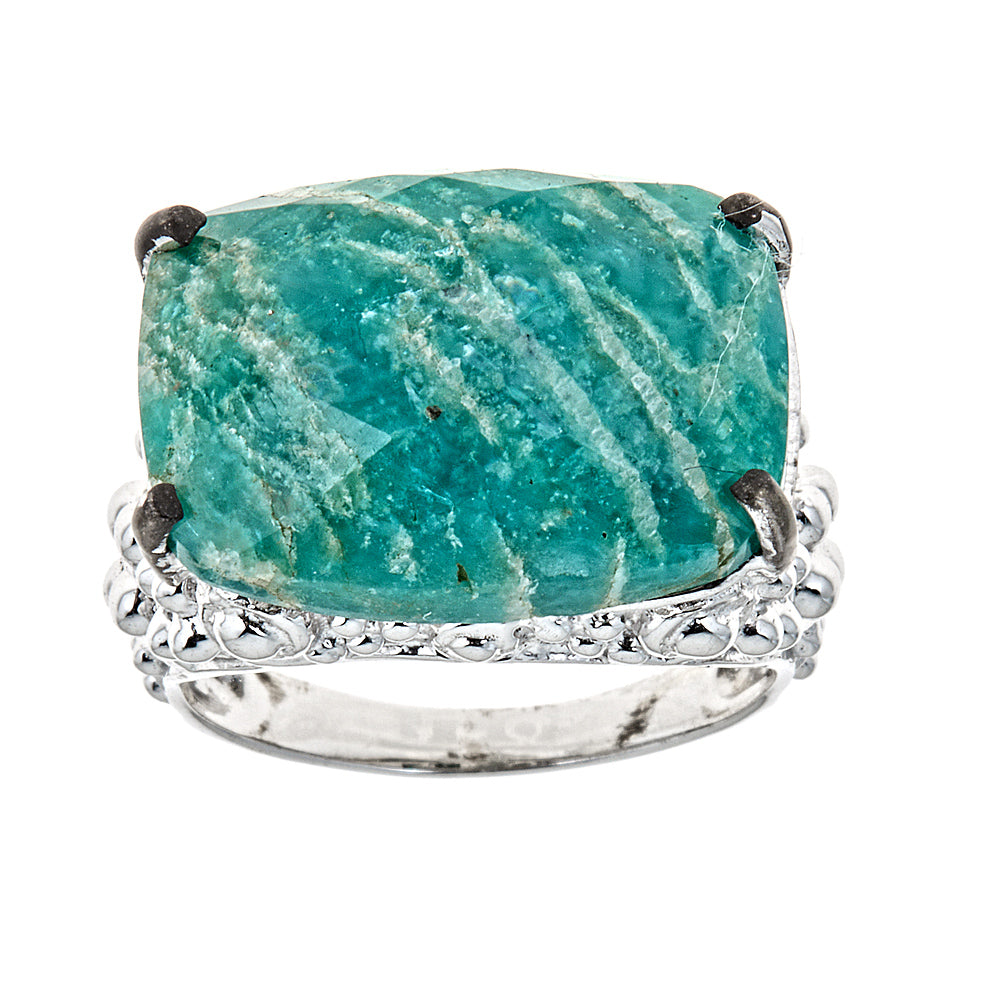 5760 - Amazonite Sterling Silver Rhodium Ring - Hilary Joy Couture