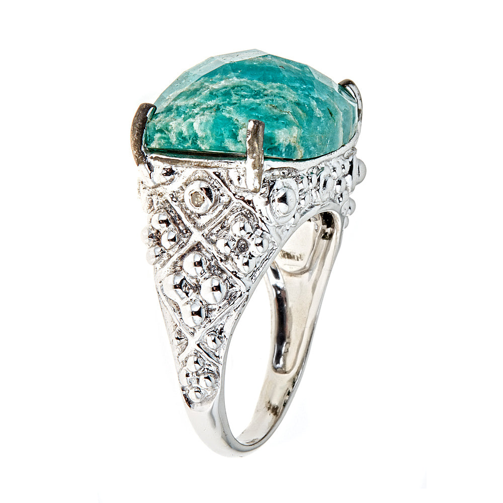 5760 - Amazonite Sterling Silver Rhodium Ring - Hilary Joy Couture