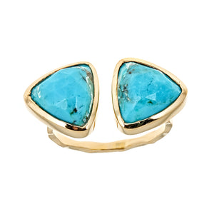 Kingman Arizona Turquoise Sterling Silver Gold Plated Statement Twin Ring for Women, unique fashion statement ring, christmas jewelry gift for wife