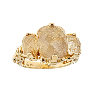 Golden Rutilated Quartz Sterling Silver Gold Plated Statement Designer Cocktail Ring for women, jewelry gift