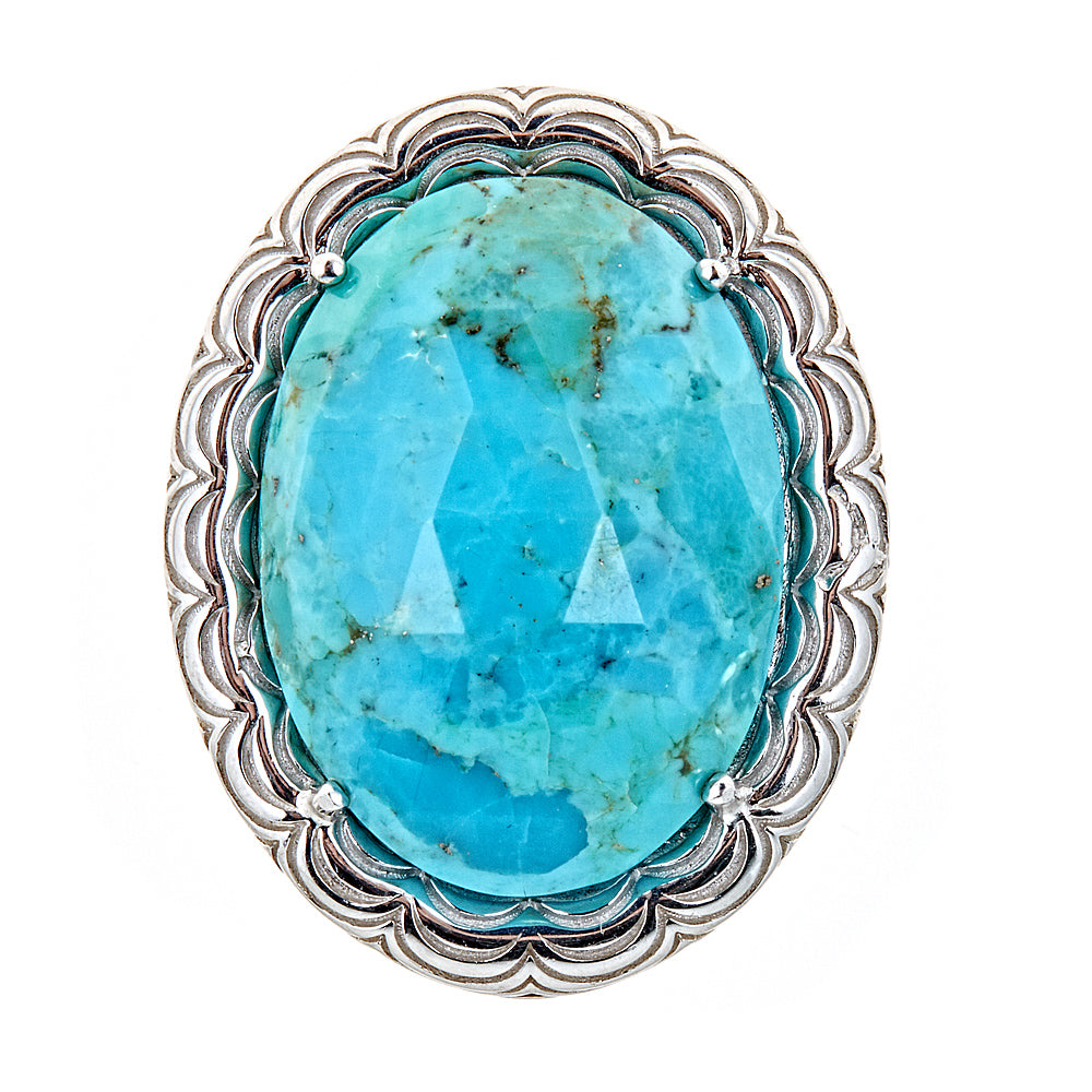 Kingman Mine Stabilized Turquoise Sterling Silver Rhodium Ring - Hilary Joy Couture