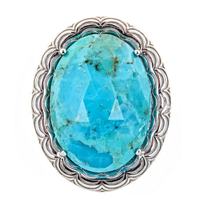 Kingman Mine Stabilized Turquoise Sterling Silver Rhodium Ring