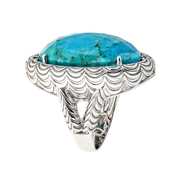 Kingman Mine Stabilized Turquoise Sterling Silver Rhodium Ring