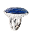 Lapis Lazuli Large Gemstone Cocktail Ring Sterling Silver Rhodium for Ladies - Hilary Joy Couture