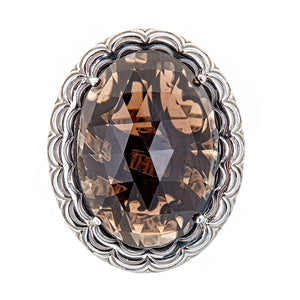 Smoky Quartz Sterling Silver Rhodium Large Gemstone Statement Cocktail Ring for Women, vintage style ring, big gem ring