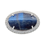 Labradorite Onyx Doublet with Natural Zircon Sterling Silver Rhodium Large Gemstone Statement Cocktail Ring for women jewelry gift