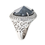 Labradorite Doublet Large Gemstone Cocktail Ring Sterling Silver Rhodium for Women - Hilary Joy Couture