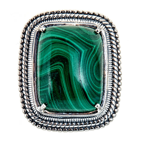 Malachite Sterling Silver Rhodium Large Gemstone Statement Dinner Ring fashion ring for women