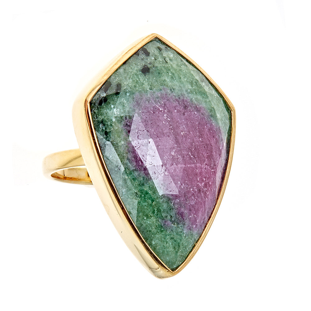 Ruby in Zoisite Sterling Silver Gold Plated Ring - Hilary Joy Couture