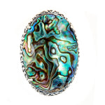 Abalone Onyx Doublet Sterling Silver Rhodium Large Gemstone Dinner Ring for Women