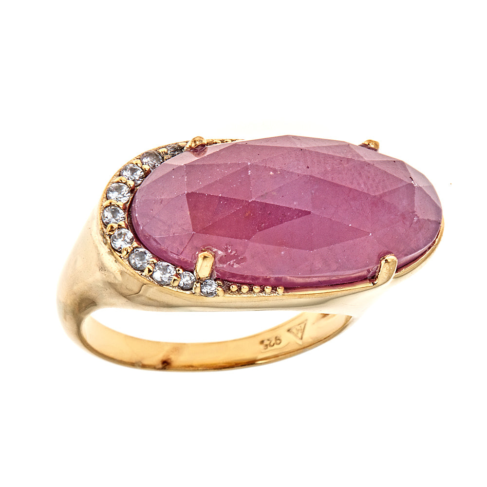 Ruby Natural Zircon Sterling Silver Gold Plated Large Statement Cocktail Ring for Ladies, vintage style, christmas jewelry gift for women