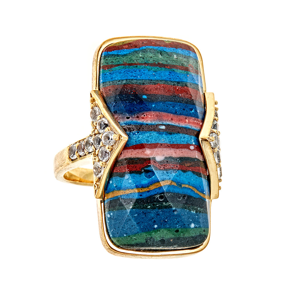 Rainbow Cassilica Natural Zircon Sterling Silver Gold Plated Ring - Hilary Joy Couture