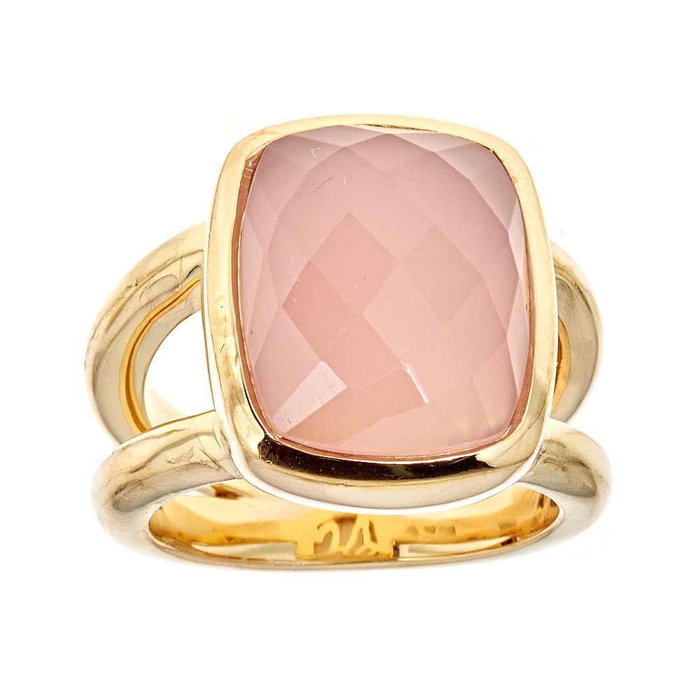 Pink Chalcedony Sterling Silver Gold Plated Ring - Hilary Joy Couture