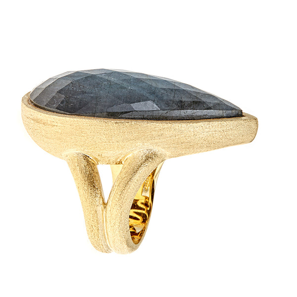 Labradorite Doublet Large Gemstone Dinner Ring Sterling Silver Gold Plated for Women