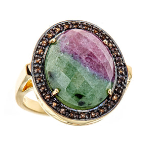 Ruby in Zoisite Champagne Zircon Sterling Silver Gold Plated Black Rhodium Large Gemstone Statement Cocktail Ring for Women