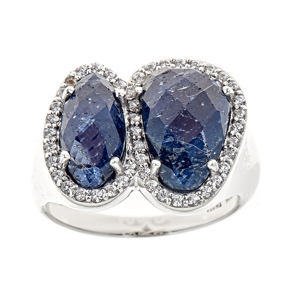 Sapphire Natural Zircon Sterling Silver Rhodium Ring - Hilary Joy Couture