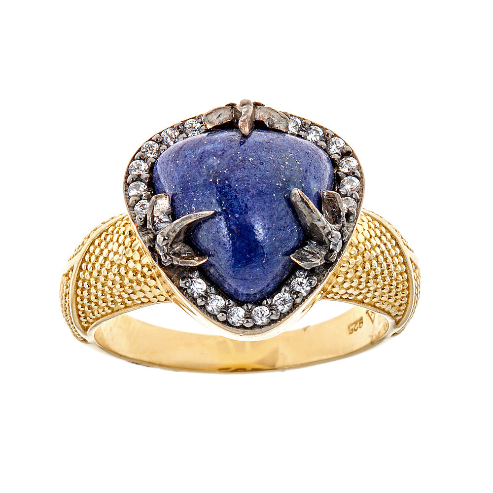 Lapis and Natural Zircon Sterling Silver Gold Plated Black Rhodium Ring - Hilary Joy Couture